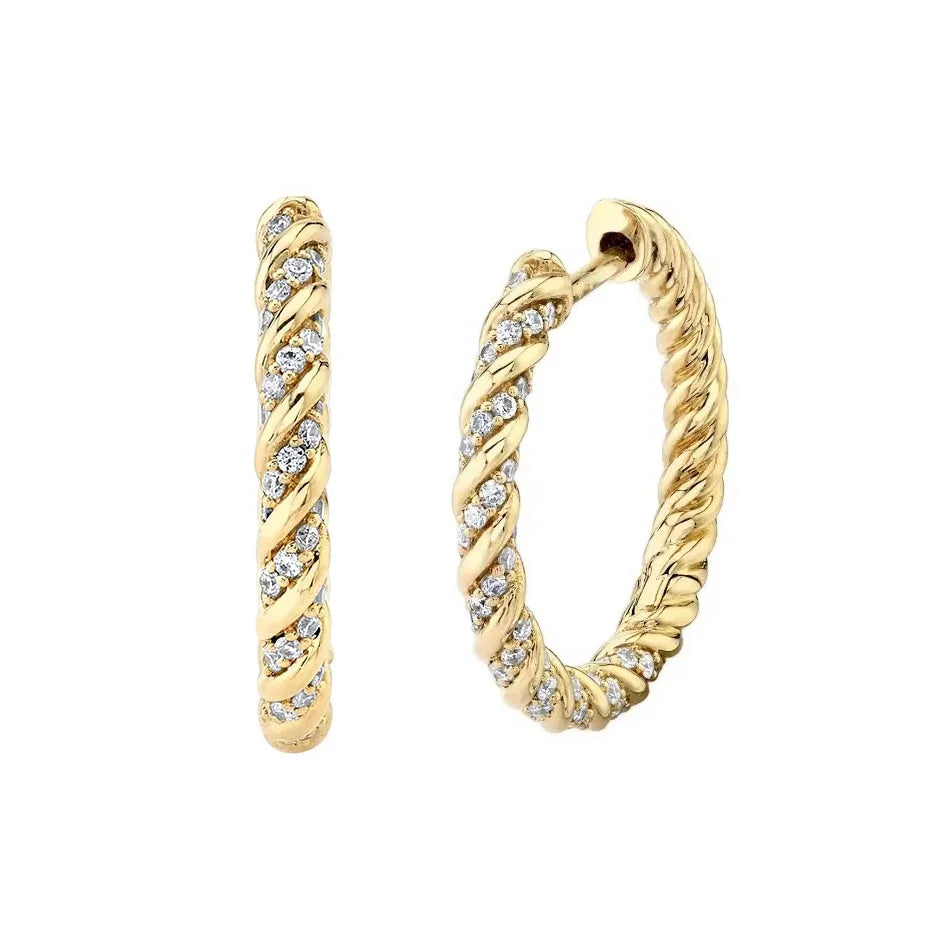 LOZRUNVE Jewelry Manufacturer Gold Silver 925 Pave Bling CZ Bohemian Twisted Medium Hoop Statement Earring