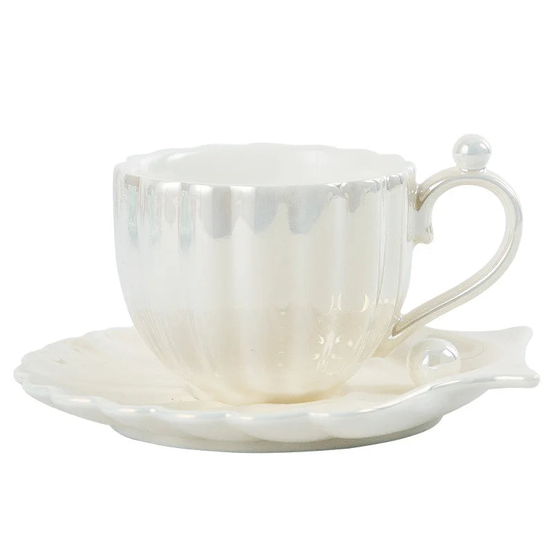 Madou Luxury Nordic Royal Ceramic Tea Cups Saucers Set New Gradient Pearl Shell Decorative Porcelain Gradient Pearl Shell Cups