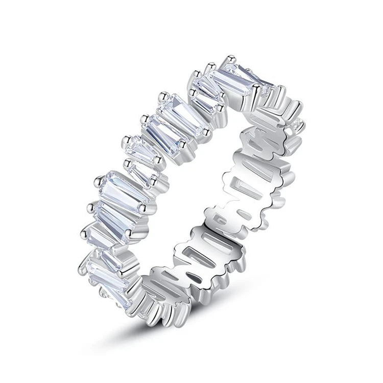 Fine 925 Sterling Silver Iced Out CZ Diamond baguette Tennis Ring for Women