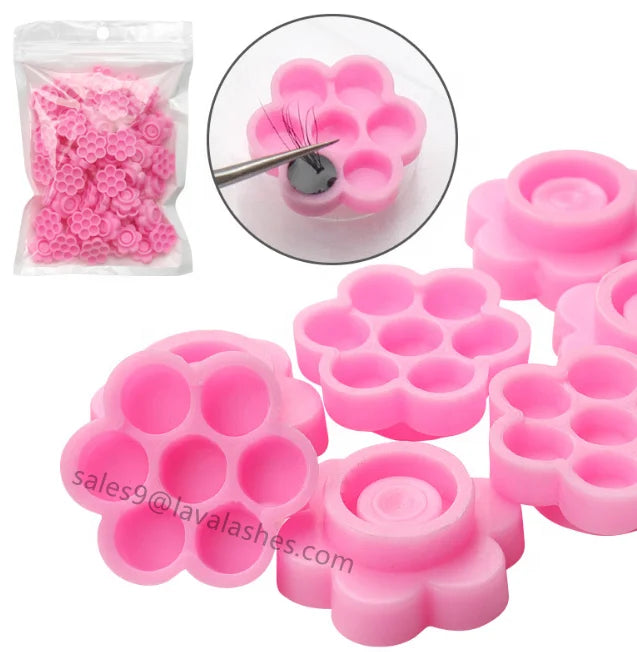 Wholesale Disposable Eyelash Glue Cups Flower Shape Lash Glue Holder Pallet Plastic Glue Ring Eyelash Extension Tools