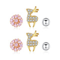 CZCITY Micro Inlaid Zircon Stud Earrings S925 Sterling Silver Snow Flower Earrings 3 Pairs Simple Deer Stud Earring Sets