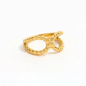 Tarnish Free Waterproof 18K PVD Fashion Gold Plated Stainless Steel Eternity Women Twist Cross Ring Single Piece