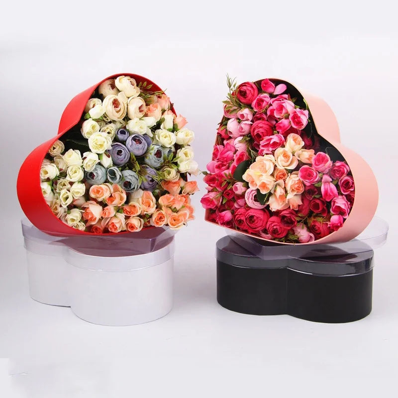 Transparent PVC Flower Gift Box Heart Box Set New 3-Piece Rose Arrangement for Valentine's Day Matt Lamination Printing