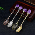 Uruguayan Natural Amethyst Spoon with Creative Carving and Long Handle for Stirring Amethyst Raw Stone Gravel Materials