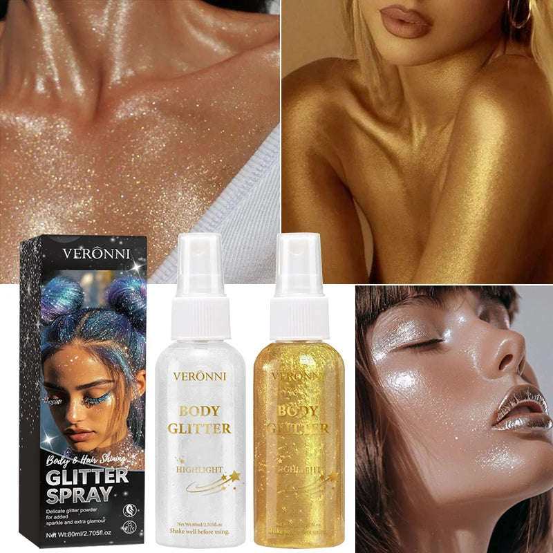 Cosmetic Powder Spray Glitter 60ml Shiny Spray Sparkle Shimmer Hair Body Spray Delicate Glitter Powder Body Makeup