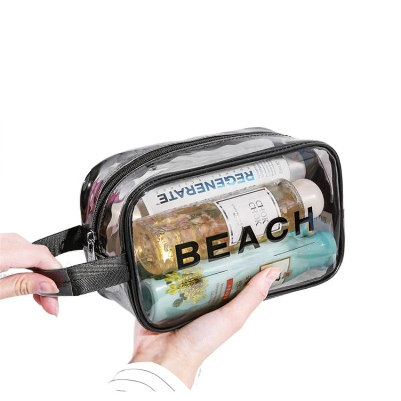 Women's Large Capacity PVC Portable Travel Wash Bag Transparent Double-Layer Makeup Storage Pouch Dry Wet Separation Zipper
