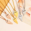 Custom Engraved Stainless Steel Broken Heart Charms Stitching Matching Two Halves Split Heart Charms Necklace