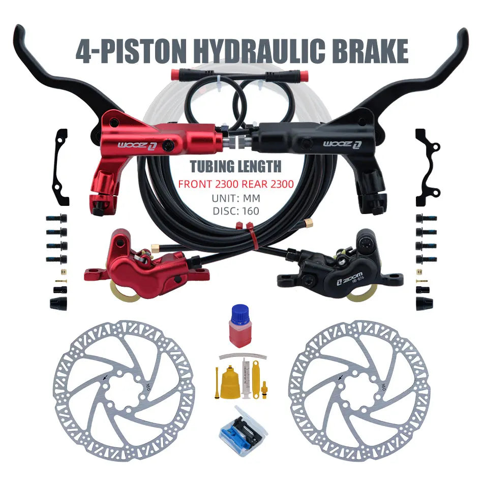 ZOOM HB876E 4-piston Disc Hydraulic Brake Electric Scooter with Hydraulic Disc Brake Sensor Control Power off Oil Braking Set