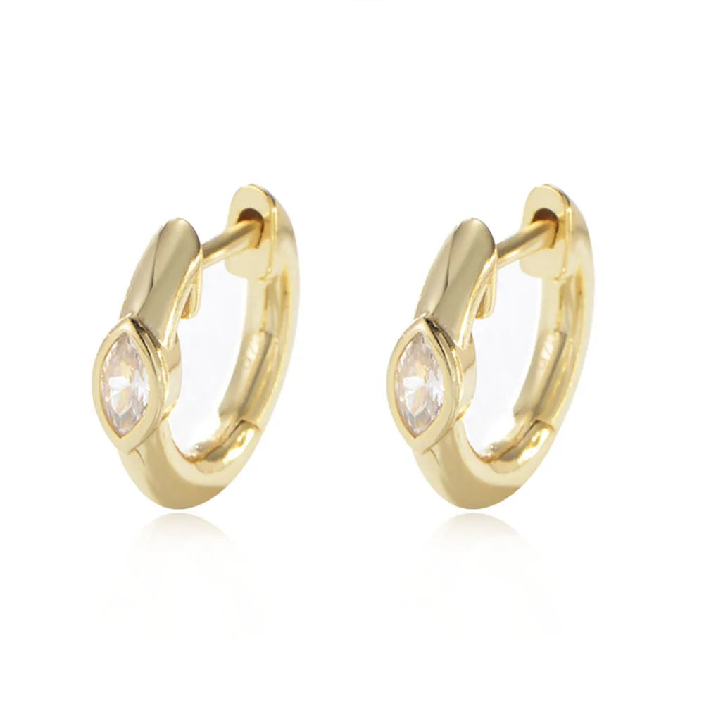 American European Fashion 925 Sterling Silver Earring Simple Eye Shape Zircon Gold Plated Hoop Earrings for Women
