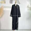 For New Design Luxury Dubai Black Abaya Women Muslim Embroidered Bead Open Polyester Breathable Lightweight Quick Dry