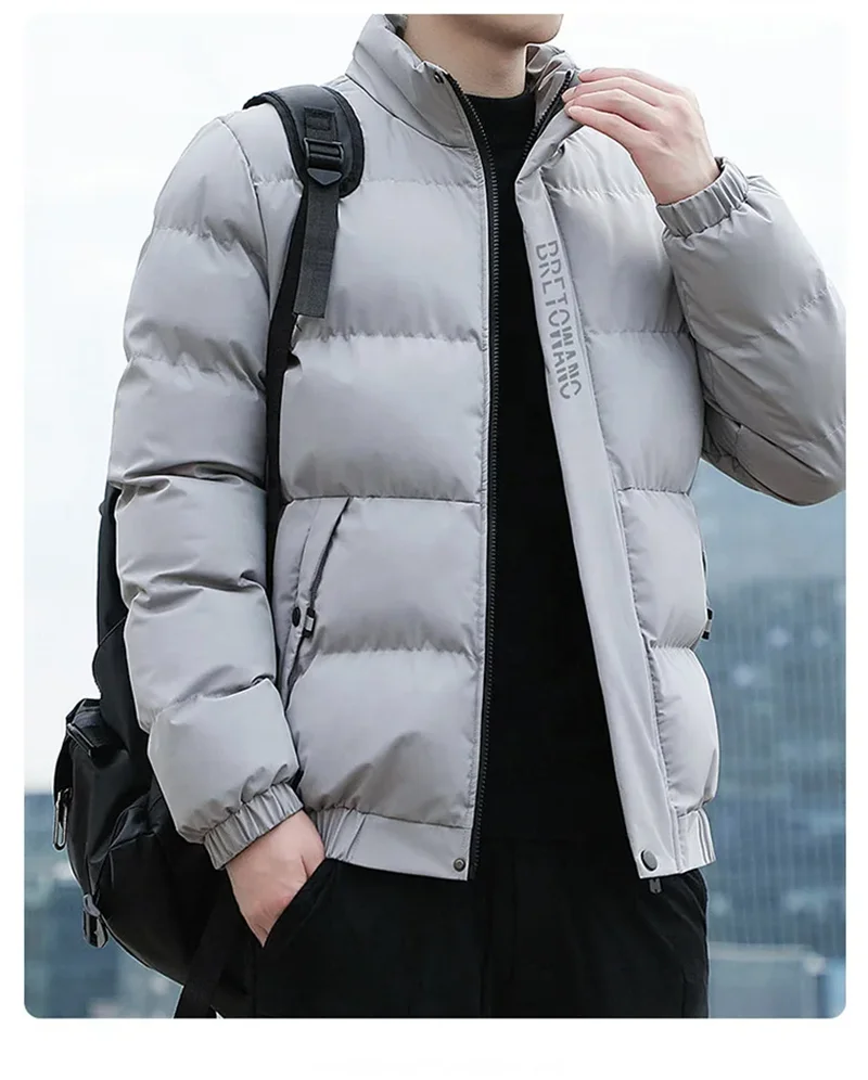 2023 New Solid Stand Collar Male Windbreak Cotton Padded Down Jacket Warm Thick Men Parka Winter Casual Mens Outwear