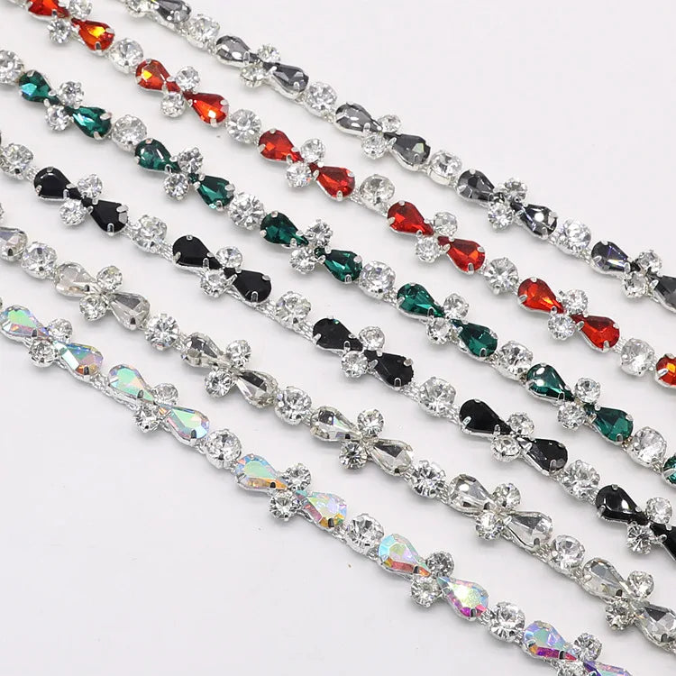 JFRC033 Fashion Glass Cross Rhinestone Chain Teardrop Crystal Diamond Trim Applique Sew on Dress Belt Necklace Diy Clothes Acces