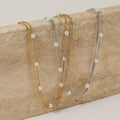 Minimalist 18K Gold Plated Stainless Steel Triple Layered Link Chain Necklace Trendy Pearl Snake Bone Stacking Design