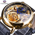 Forsining Men Luxury Gold Display Leather Moonphase Fashion Hand Skeleton Waterproof Men Automatic Mechanical Watches Men Wrist
