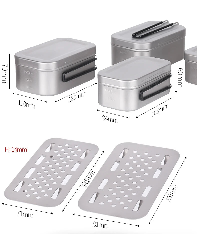 Portable Titanium Camping Cookware Mess Tin Bento Box for Outdoor Adventures