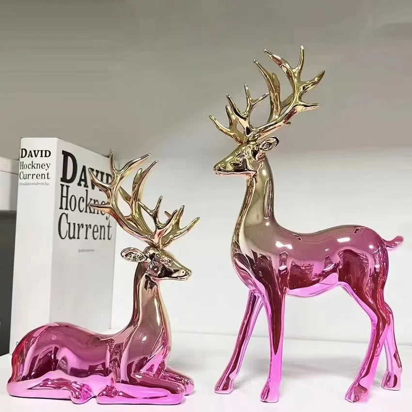 Custom Resin Electroplated Animal Figurines Geometric Christmas Deer Statues for Home Decoration