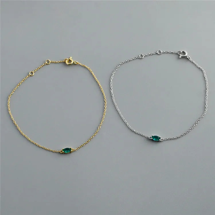 SP New Simple Design Zircon Stone Bracelets Jewelry S925 Sterling Silver Green Zircon Link Chain Bracelet