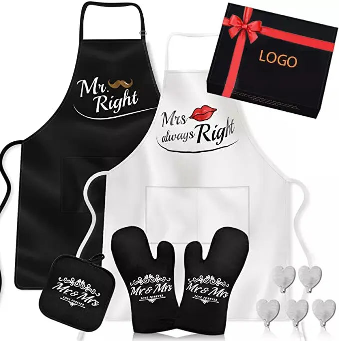 Mr. Mrs. Couple Sleeveless Aprons Polyester Cotton Adjustable Buckle Cleaning Promotional Gift Engagement Wedding Anniversary
