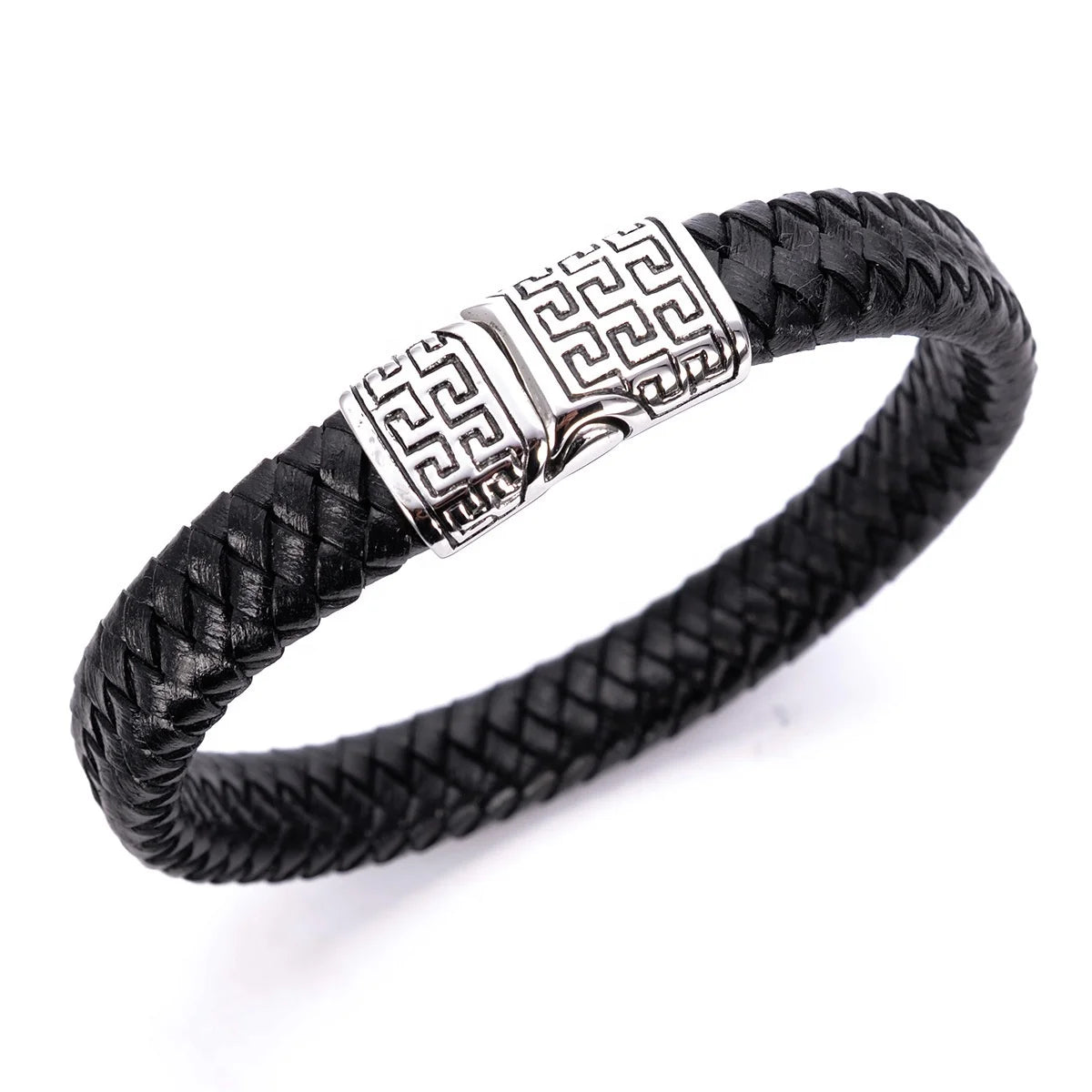 Men's Punk Rock Style Fashion Charm Bracelet with Engraved Button Leather Jewelry