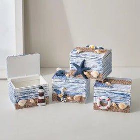 Ocean Wind Undersea Wooden Box Decoration Mediterranean Style Beach Wooden Box