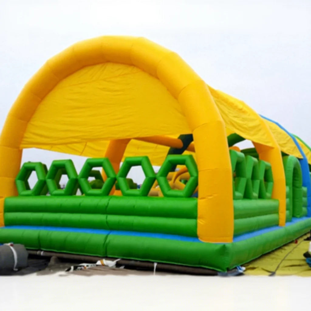Long PVC Green  Inflatable Jumping Bouncer Castle With Obstacle Course for Kids
