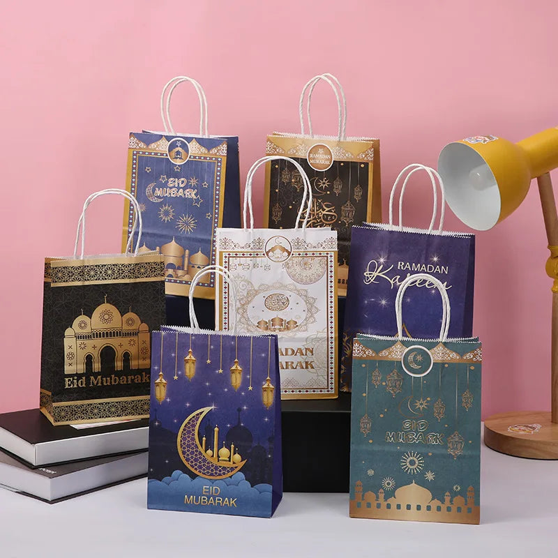 Microstar Eid Mubarak Gift Bags Ramadan Favor Bag for Party Supplies Gift Goody Treat Candy Bags Muslim Kraft Decoration