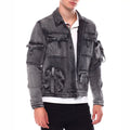 AeeDenim Custom Designers Men's FashionJacket Multi Pockets Black Wash Spread Collar Vintage Denim Stretch Jacket for Men
