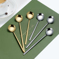 304 Wholesale Long Handle Small Round Tea Spoon Cucharas De Metal Drink Stirring Coffee Fancy Dessert Cake Ice Cream Spoon