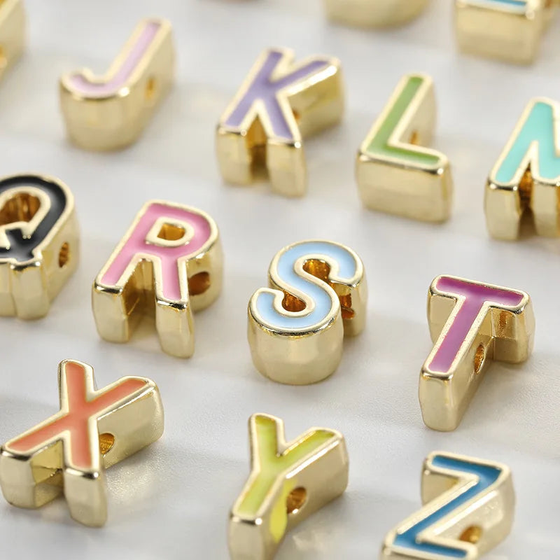 26-Piece Set Colorful Alloy Letter Charms Beads Cute Style for Children's Bracelets and Jewelry Making