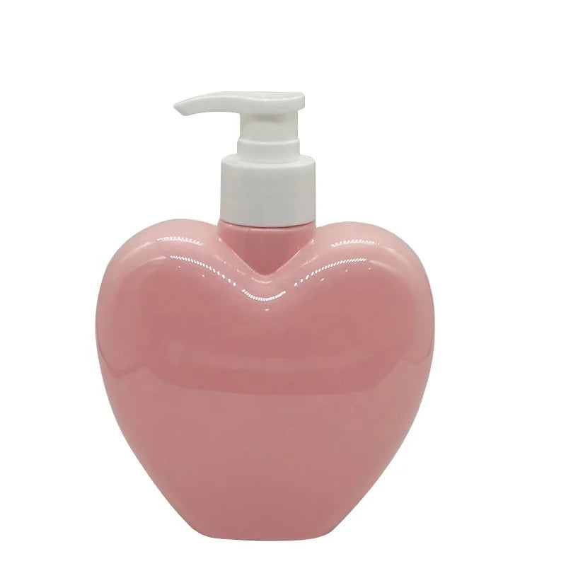 380ml Love Heart Shaped Pink PET Plastic Empty Shower Gel Bottle Underwear Laundry Liquid Bottle Hair Shampoo Pump Bottle s