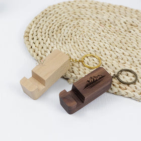 Blank Phone Holder Keyring Custom Beech Walnut Cherry Wooden Engrave Keychain