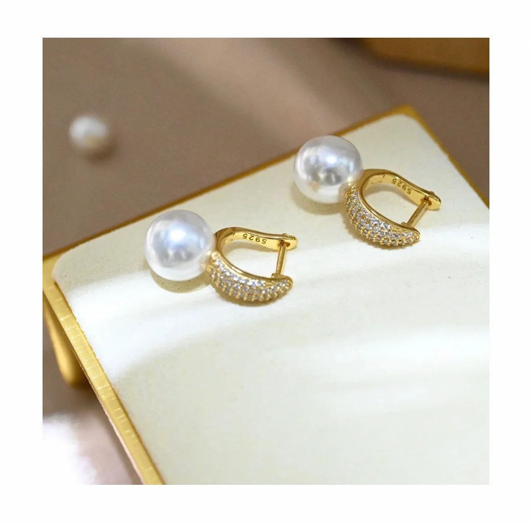 E2261 9-10mm DIY Natural Freshwater Pearl Charm Earrings Mounting Accessory 925 Sterling Silver Gold Plated  Jewelry for Women