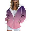 RNSHANGER Front Zip Hoodie for Women Gradient Color Hooded Sweatshirt Drawstring Tracksuit With Pocket Harajuku Cardigan Hoodies