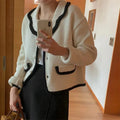 New Fashion Gentle Retro Black and White Knitwear Long Sleeve Women's Sweater Button Doll Collar Cardigan