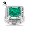 Messi Jewelry MSR-251 Luxury Design Emerald Ring for Woman 14k 18k Gold Wedding Engagement Ring Double halo Moissanite Ring