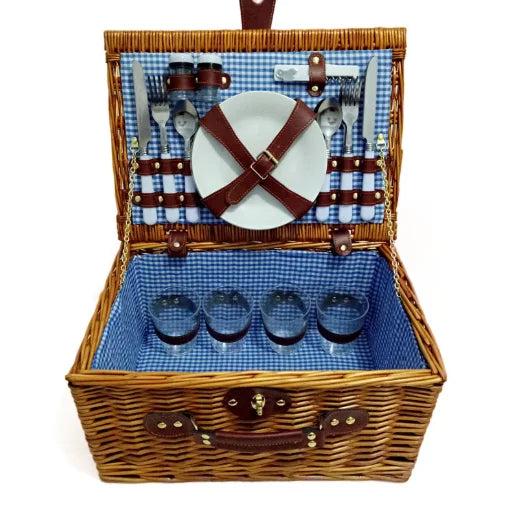 2021 New Portable Rattan Three-Layer Foldable Food Hamper Handmade Hot-Selling Kid's Wicker Picnic Basket 4 Mat Blanket Gift