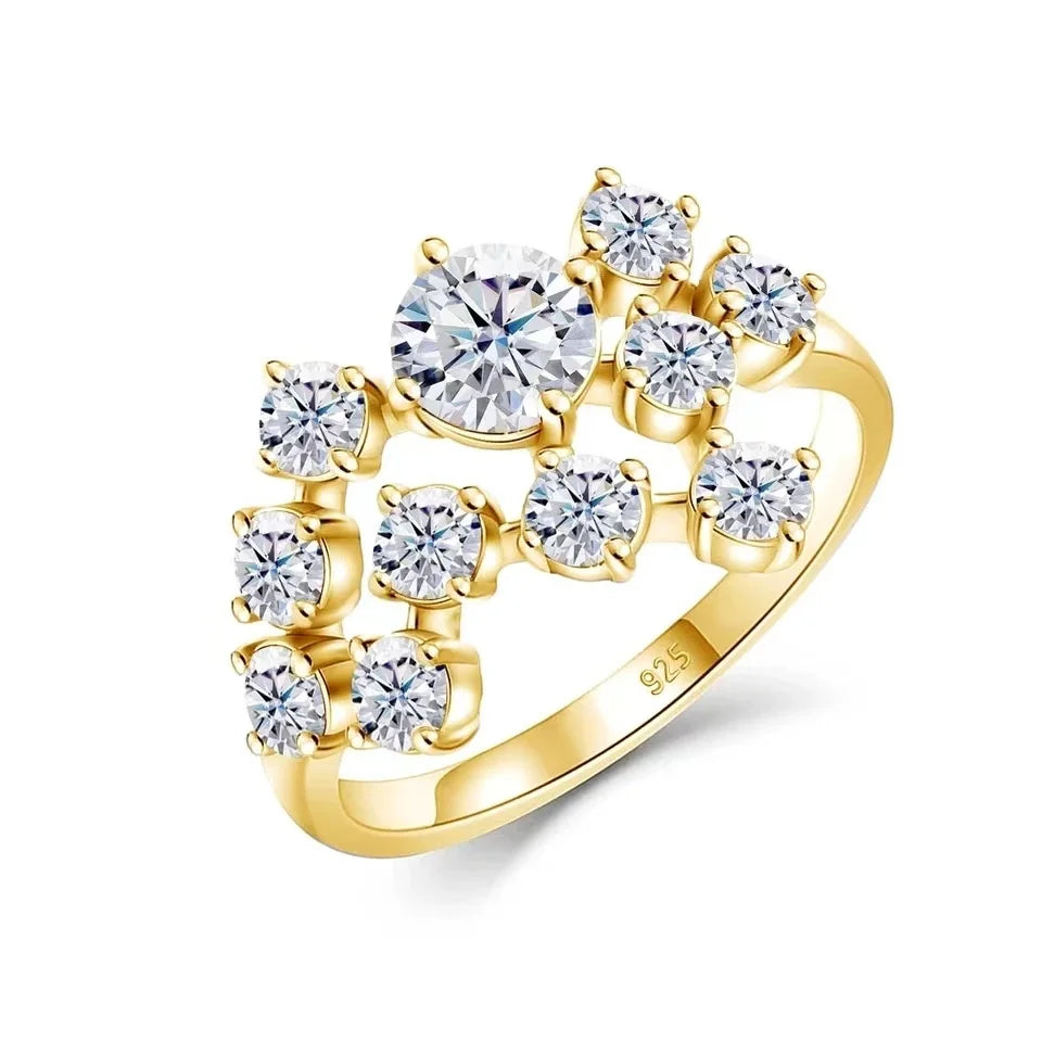 S925 Silver Moissanite Ring Luxurious Fashion with Irregular Lines for Daily Wear & Matching Dresses Gift Idea