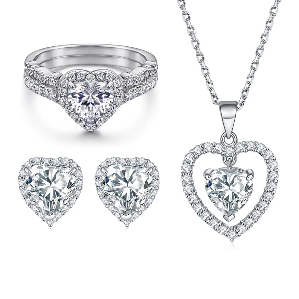 Women Jewelry Set Heart Cut White Gold Plated 925 Sterling Silver Chian Necklaces Trendy Fashion Jewelry Sets for Party