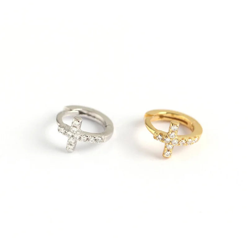 New Design Gold Plated Jewelry 925 Sterling Silver Zircon Earring Geometry Diamond Cross Hoop Huggie Earrings YF2726