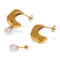 N&S Trendy Double Wear French Style Titanium Steel Earrings C-Shaped Geometric Design Pearl Chic Simple Party Jewelry for Women
