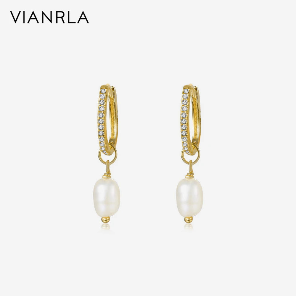 VIANRLA 925 Sterling Silver Earring Jewelry Zircon Hoop Earrings Pearl Jewelry Women's Jewelry Laser Custom Logo