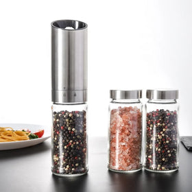 Stainless Steel Salt and Pepper Grinder Set Electric Spice Rechargeable Grinder Spice Grinder with Storage Spice Mill Ceramic