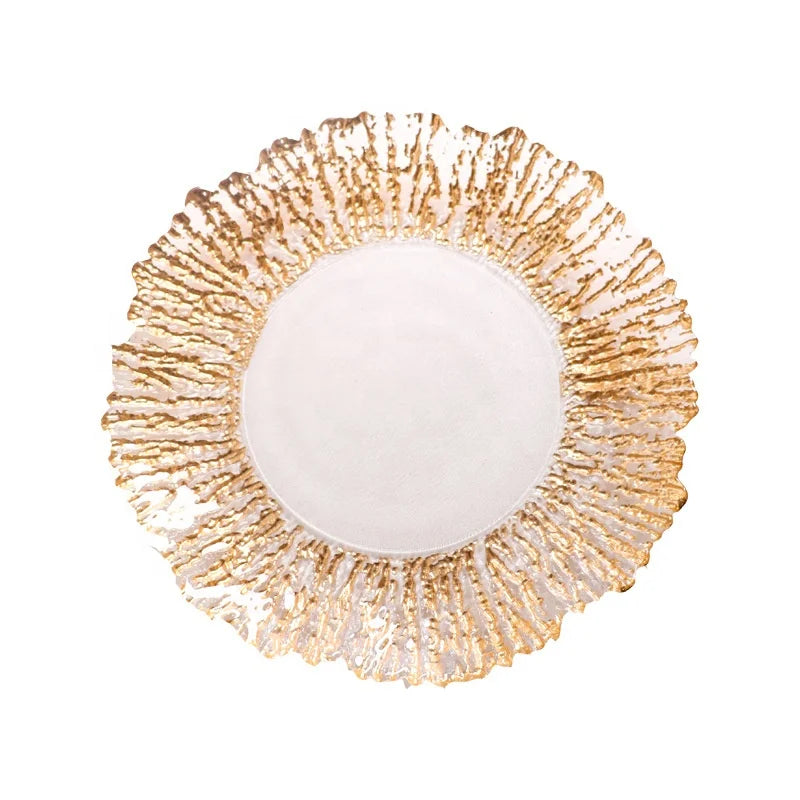 13inch Stock Rose Gold Silver Glass Reef Charger Plate for Decoration