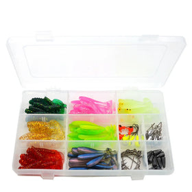 Paddle Fishing Soft Shad Lure Single Tail Worm Bait Set With Heavy Pins 117Pcs/box Lead Hook Crank Hook Fishing Tackles