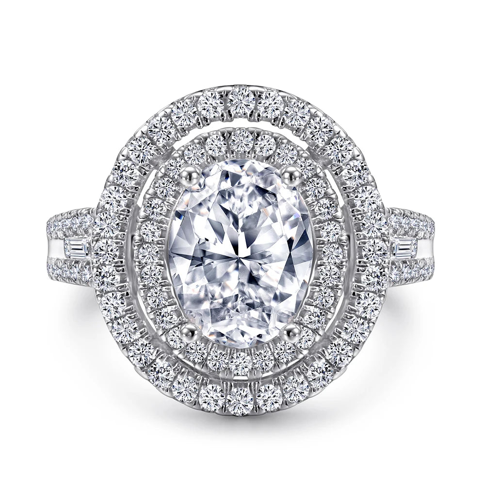 Tonglin Prong Setting Double Halo Oval Sterling Silver Ring