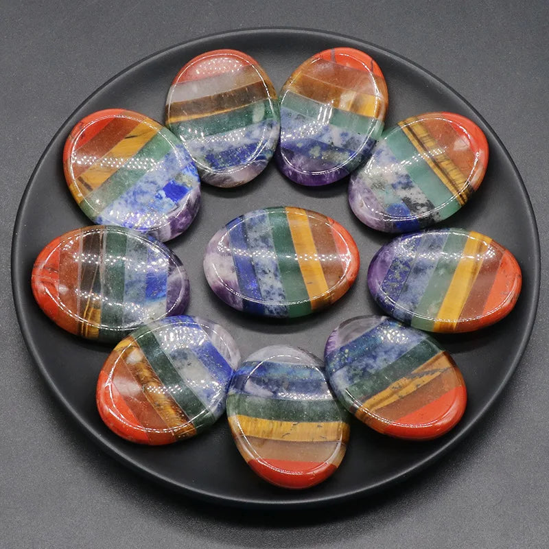 7 Chakra Thumb Worry Stone Natural Healing Crystals High Polished Oval Shape Gemstone Jewelry for Anti-Anxiety Relax Gift