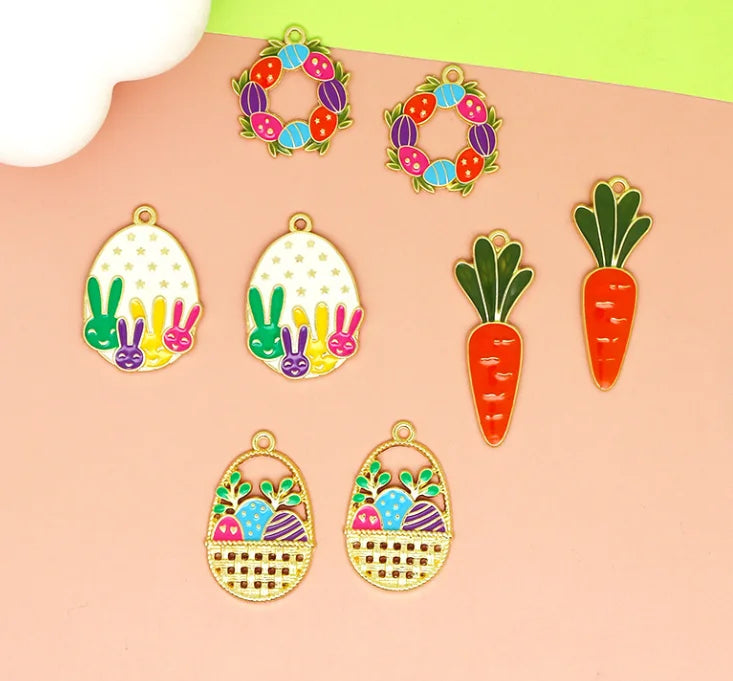 New Hot DIY Easter Egg Rabbit Carrot Jewelry Accessories Color Enamel Metal Alloy Easter Pendant Charms for Jewlery Making