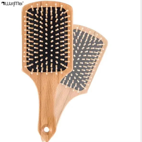 Wanmei Salon Professional Bamboo Wooden Air Cushion Brush Bamboo Bristle Paddle Brush Detangling Hair Brush