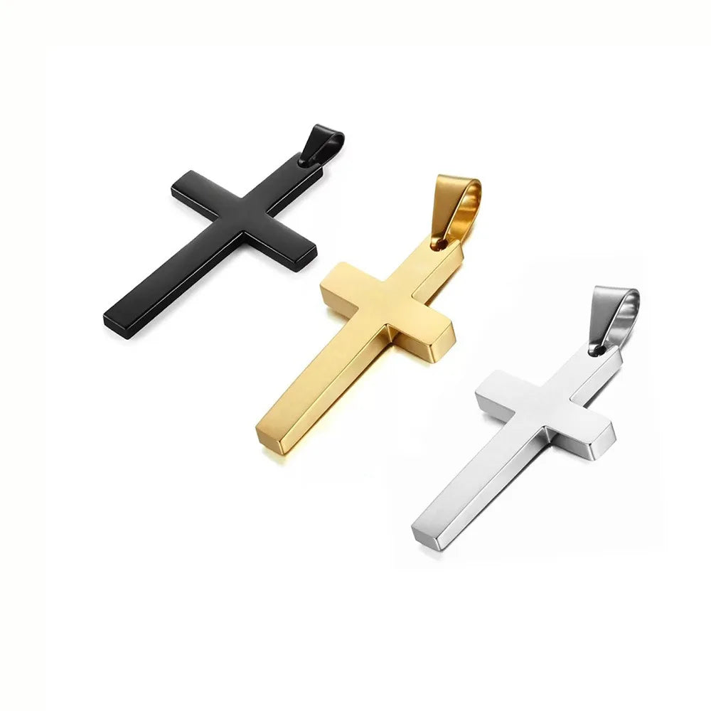Wholesale High Polished 18K Gold Plated Stainless Steel Gothic Cross Charm Pendant Link Chain for Jewelry Making