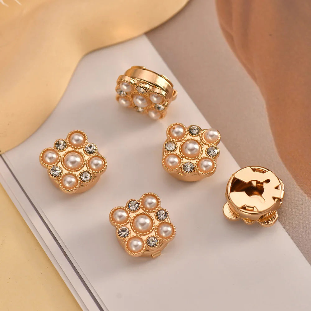 JFRB053  Pearl Crystal Removable Metal Jewelry Button Covers for Women Shirt Cufflinks Wedding Dress Decoration Accessories